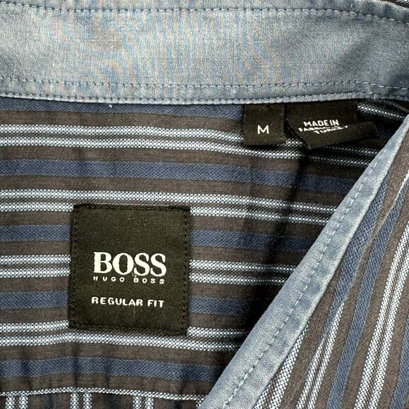 Hugo Boss Shirt Mens Medium Blue Stripe Button Up Regular Fit 100% Cotton Office - Picture 3 of 8
